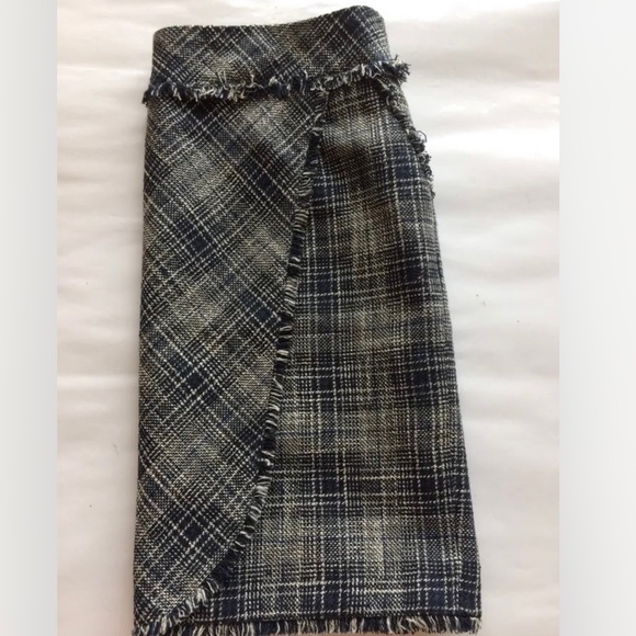 Esprit Faux Wrap Skirt Navy Brown Distress Tweed  Like Wool Blend Mini Skirt - Picture 5 of 9